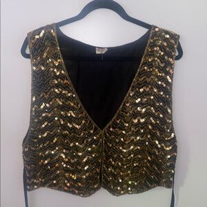 Vintage Silk and Sequin Gold Tuxedo Style Vest